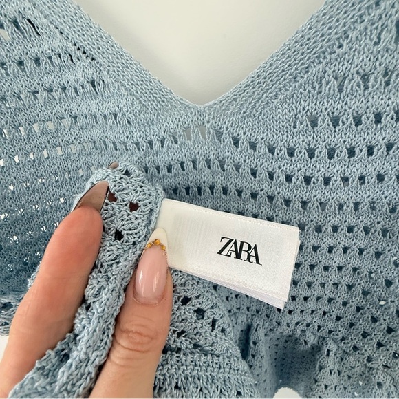 ZARA Baby Blue Peplum Crochet Crop Top | OFFERS WELCOME - Picture 9 of 15